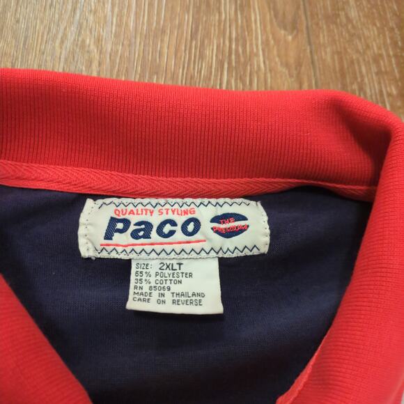 VTG Paco Jeans Stripe Men's 2XLT Tall Polo Shirt USA American Flag Y2K - Picture 3 of 7